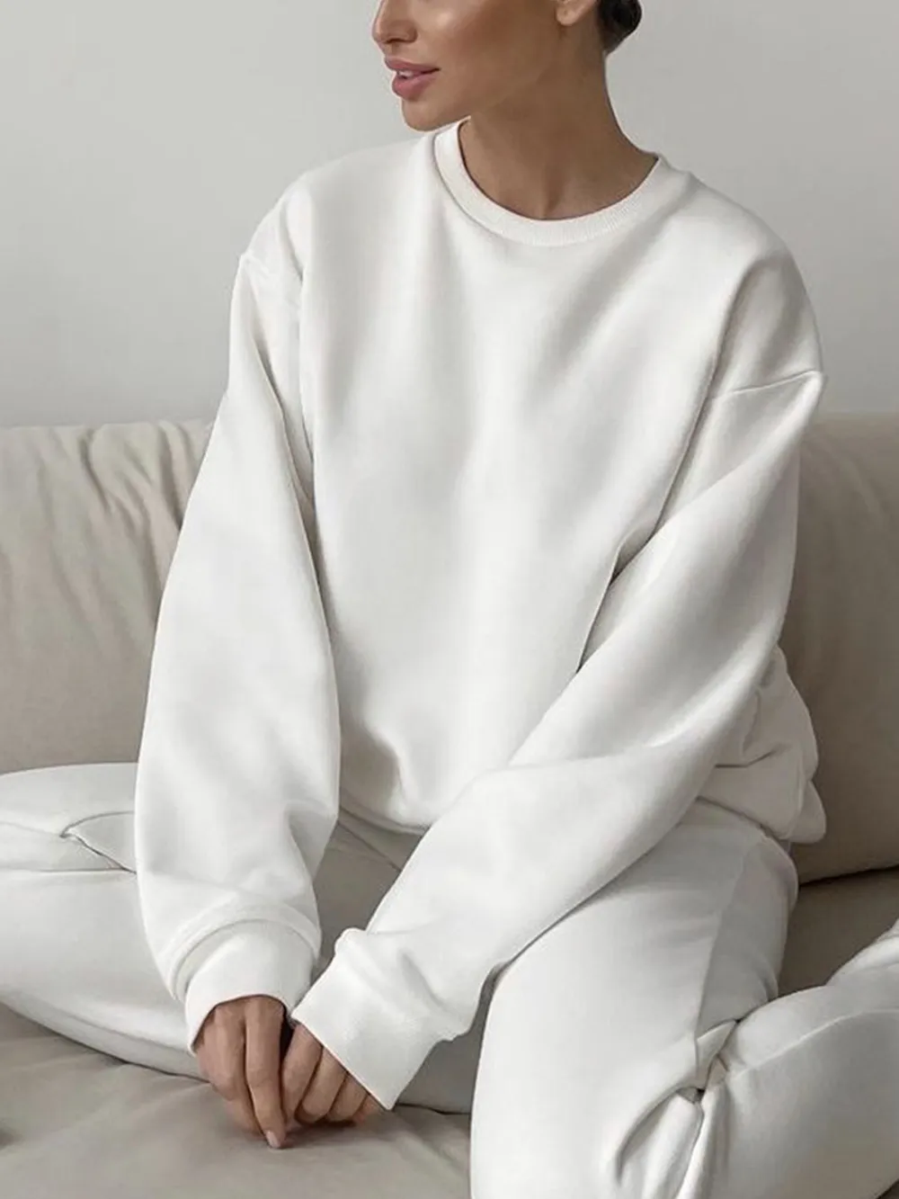 Round Neck Dropped Shoulder Long Sleeve Sweatshirt, image 6