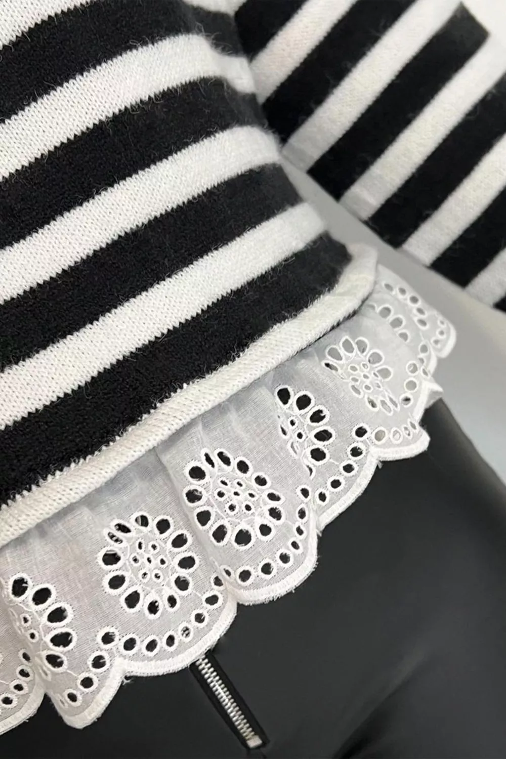 Striped High Neck Contrast Ruffle Detail Casual Sweater, image 7