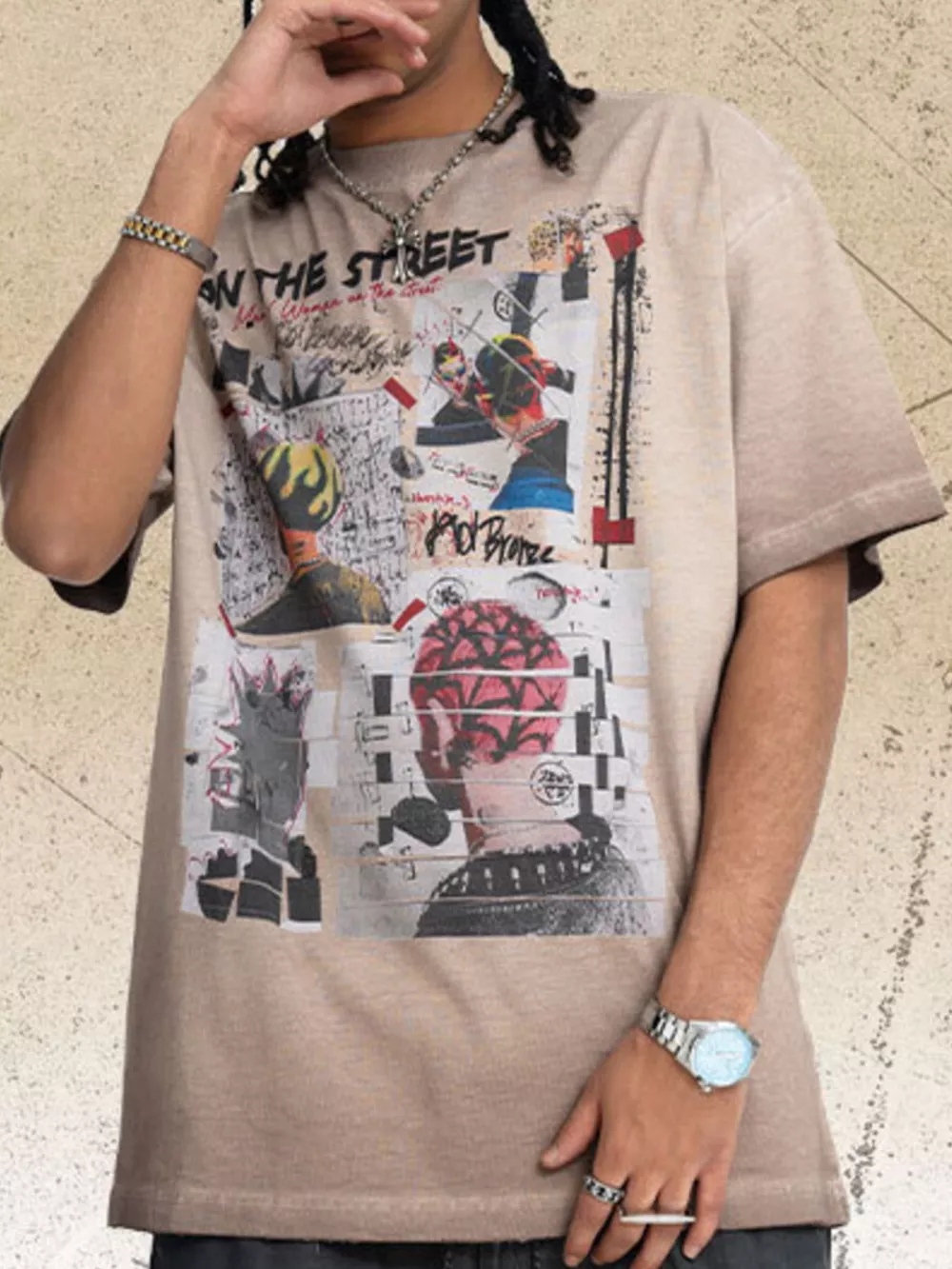Men's Graphic Round Neck Streetwear T-Shirt, image 5