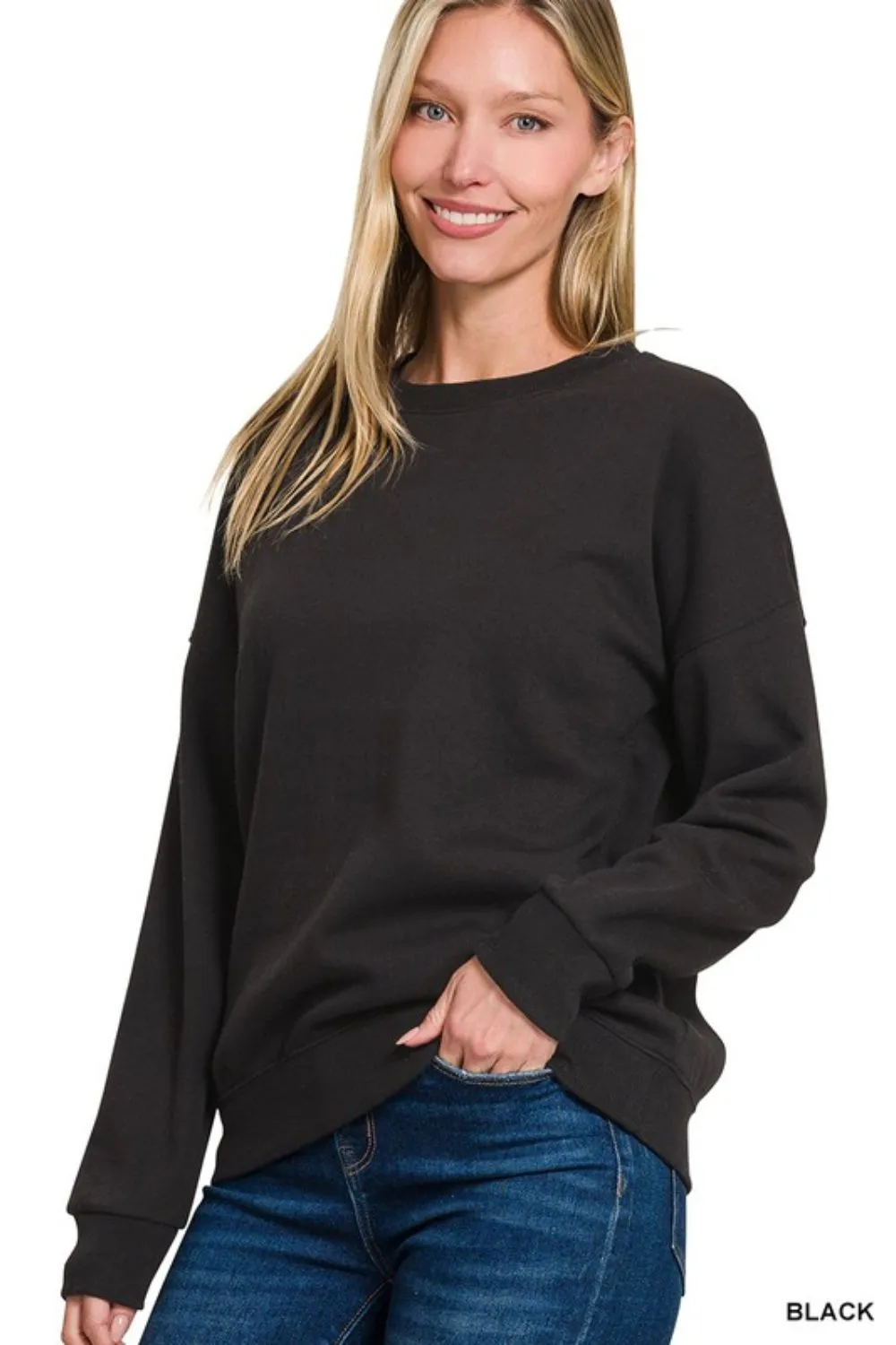 Full Size Fleece Drop Shoulder Sweatshirt Plus Size, image 2
