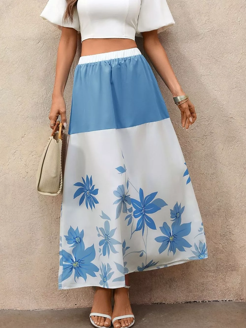 Floral Print Color Block Skirt, image 3
