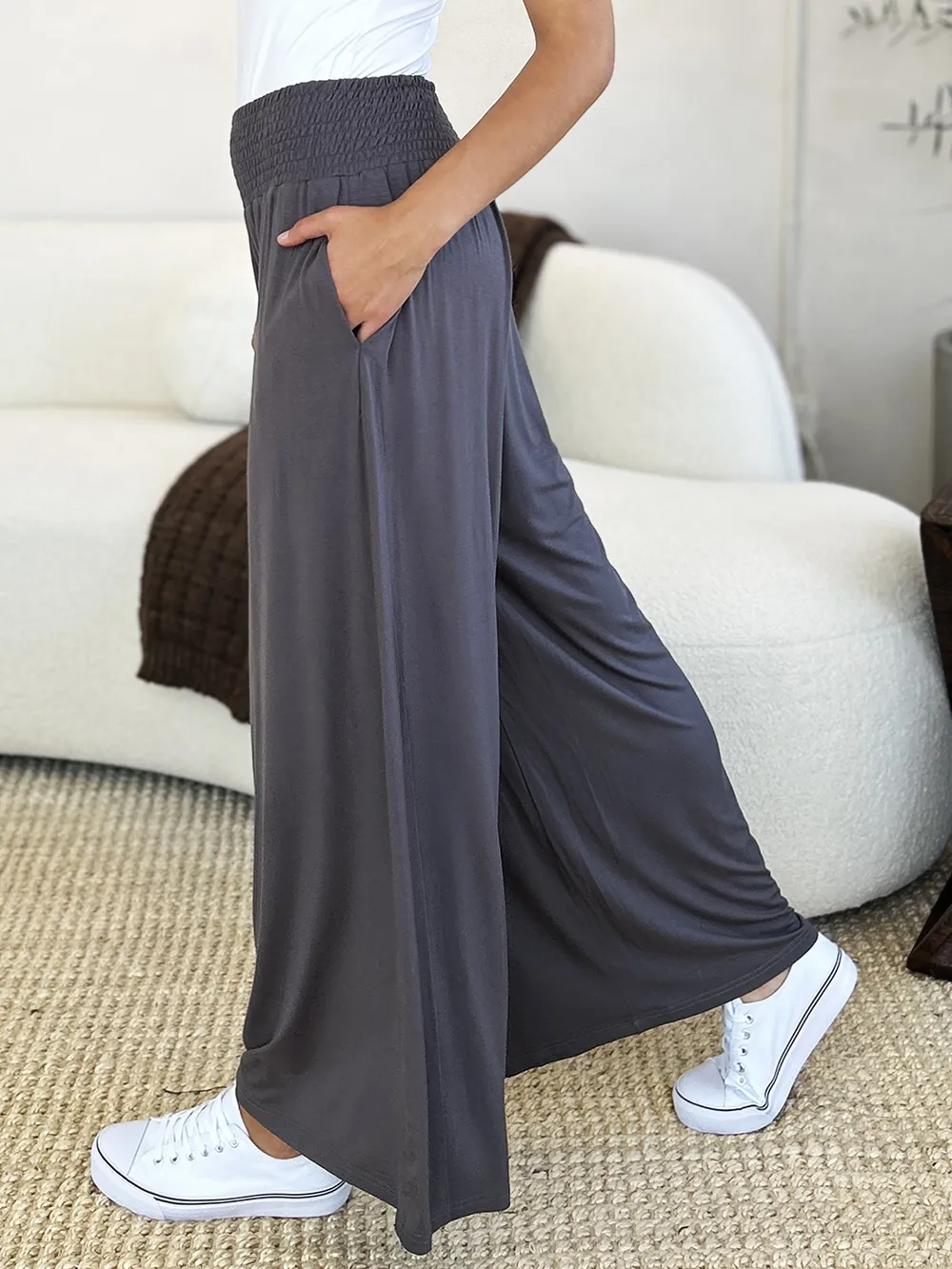Full Size Smocked Wide Waistband Wide Leg Pants, image 25