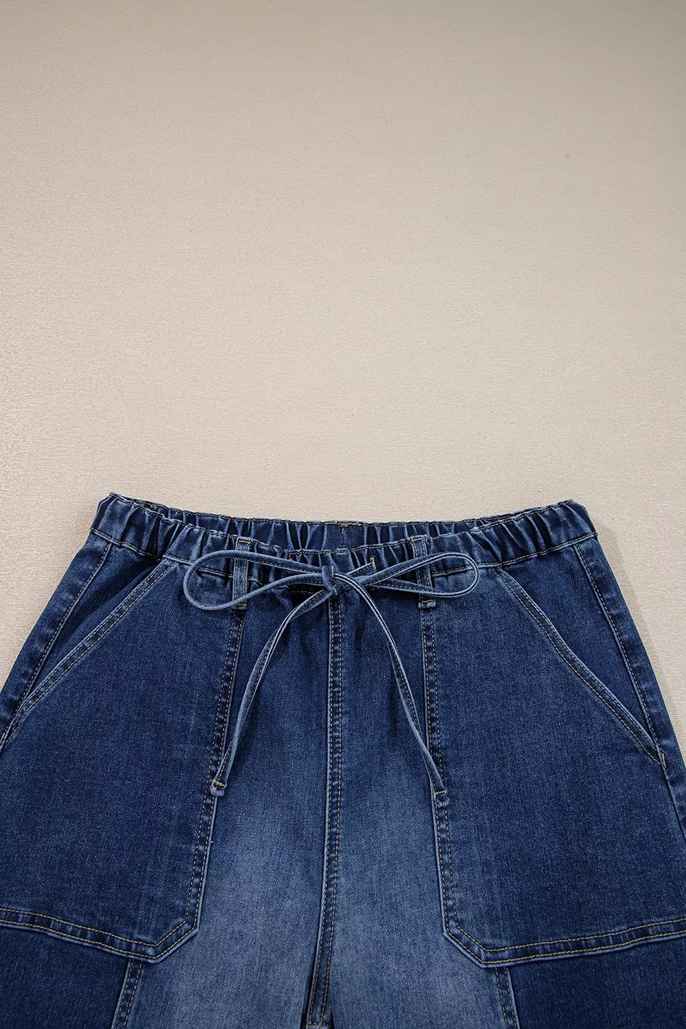 Drawstring Seam Detail Raw Hem Wide Leg Denim Pants, image 10