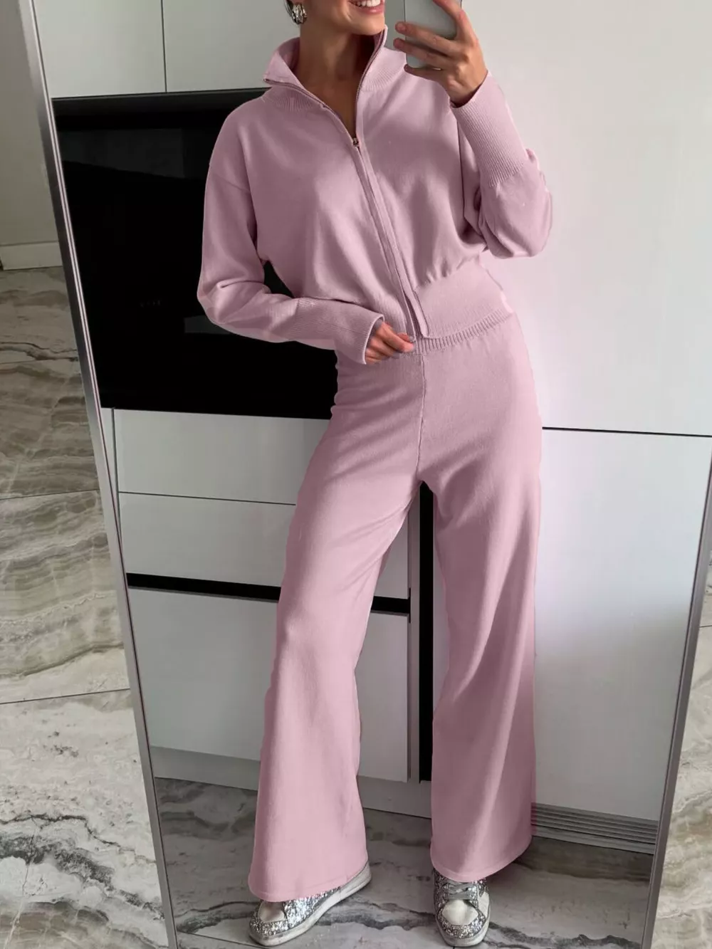 Zip Up Outerwear and Wide Leg Pants Set, image 14