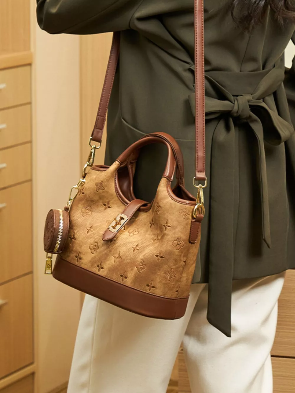 Embossed Crossbody Bag with Detachable Coin Pouch, image 9