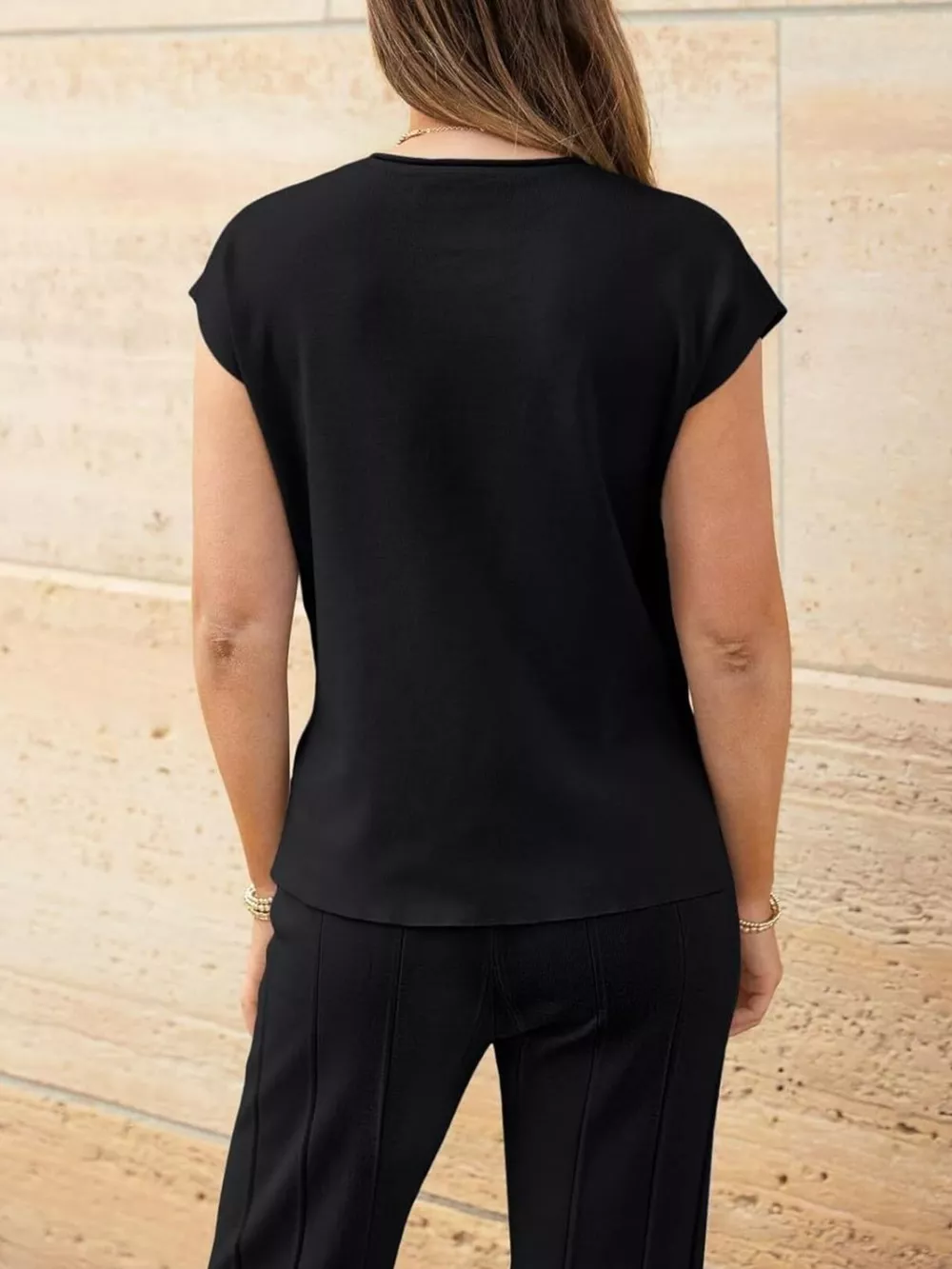 Casual Solid Color Cap Sleeve Top and Pants Knit Set, image 8