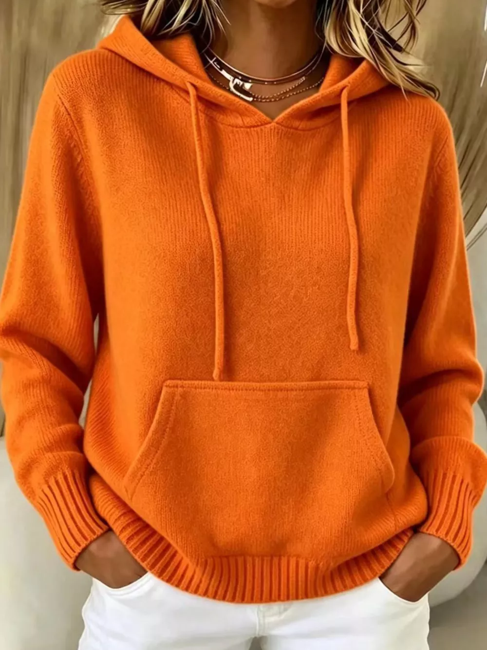 Full Size Drawstring Kangaroo Pocket Hooded Sweater Plus Size, image 7