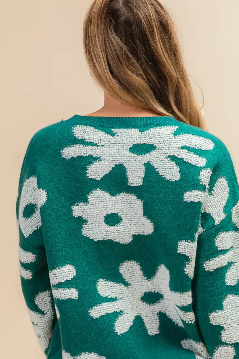 Flower Pattern Long Sleeves Sweater Top, image 4