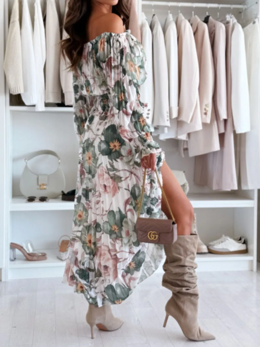 Floral Off-Shoulder Top and Skirt Two-Piece Set, image 2