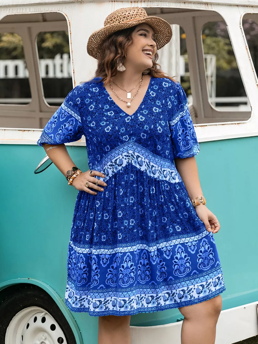 Plus Size Floral V-Neck Mini Dress, image 5