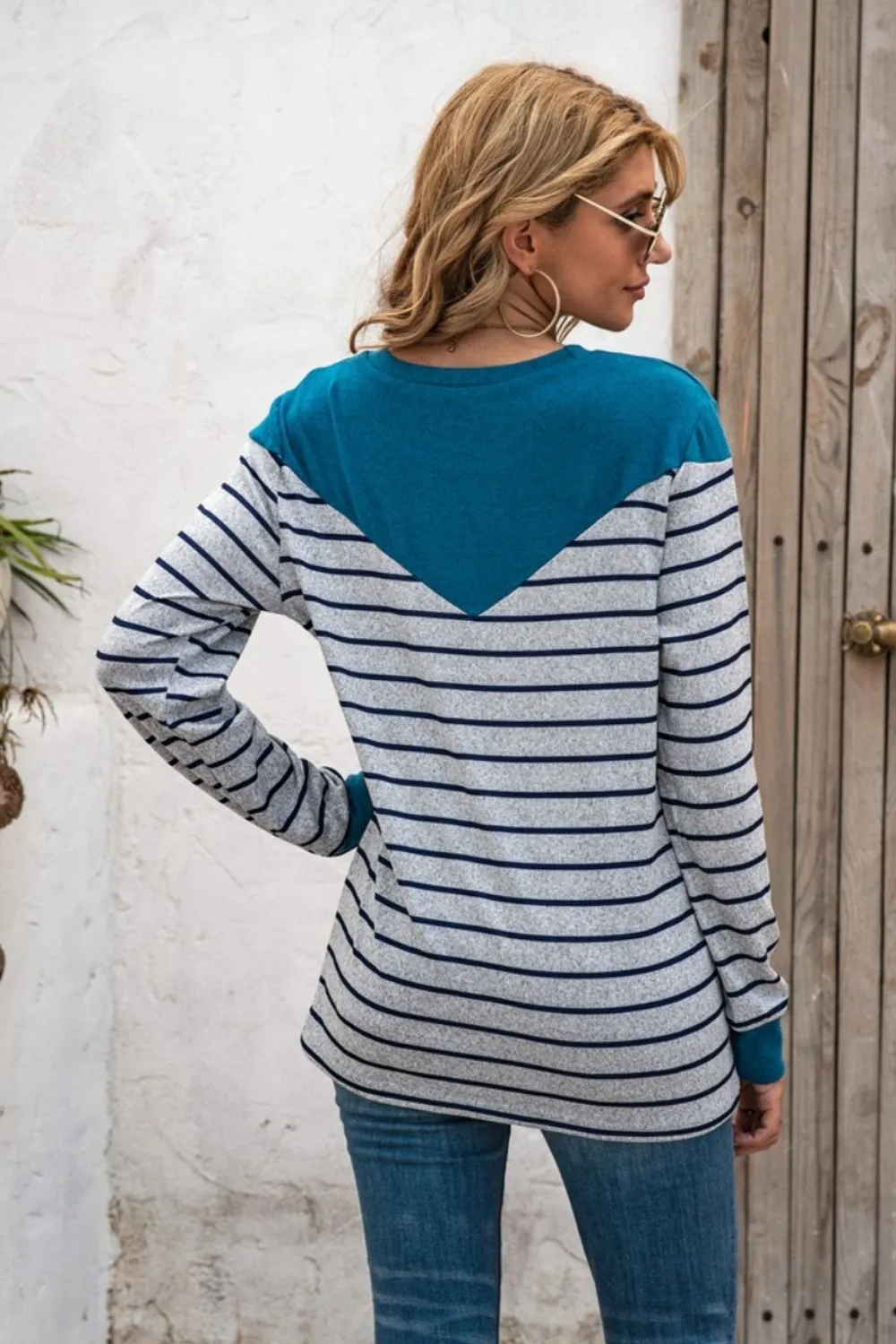 Striped Round Neck Long Sleeve T-Shirt, image 26