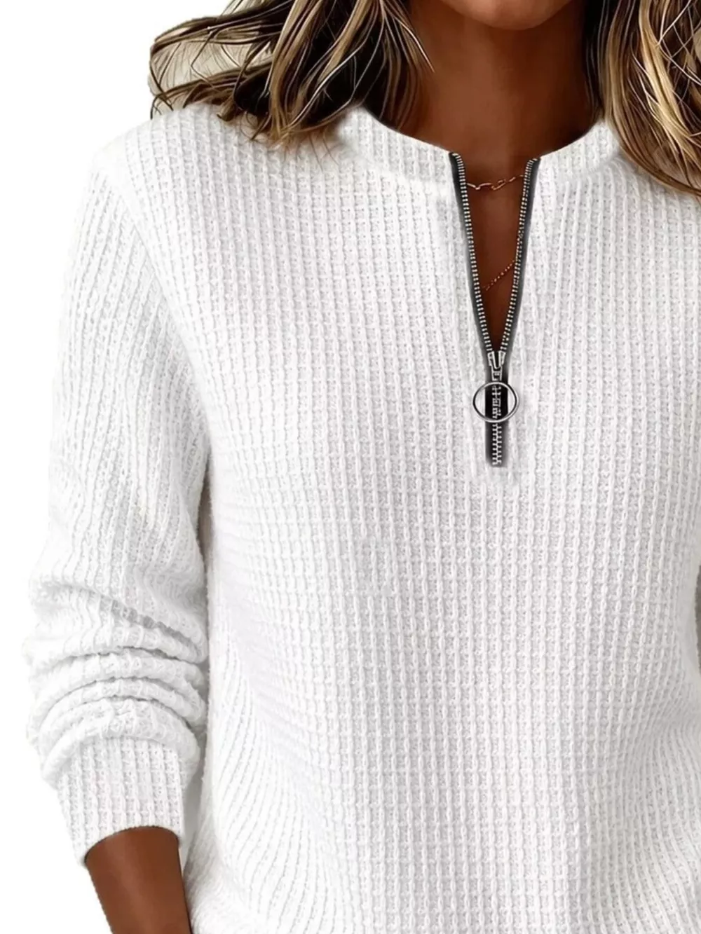Full Size  Quarter-Zip Waffle Knit Sweatshirt Plus Size, image 4