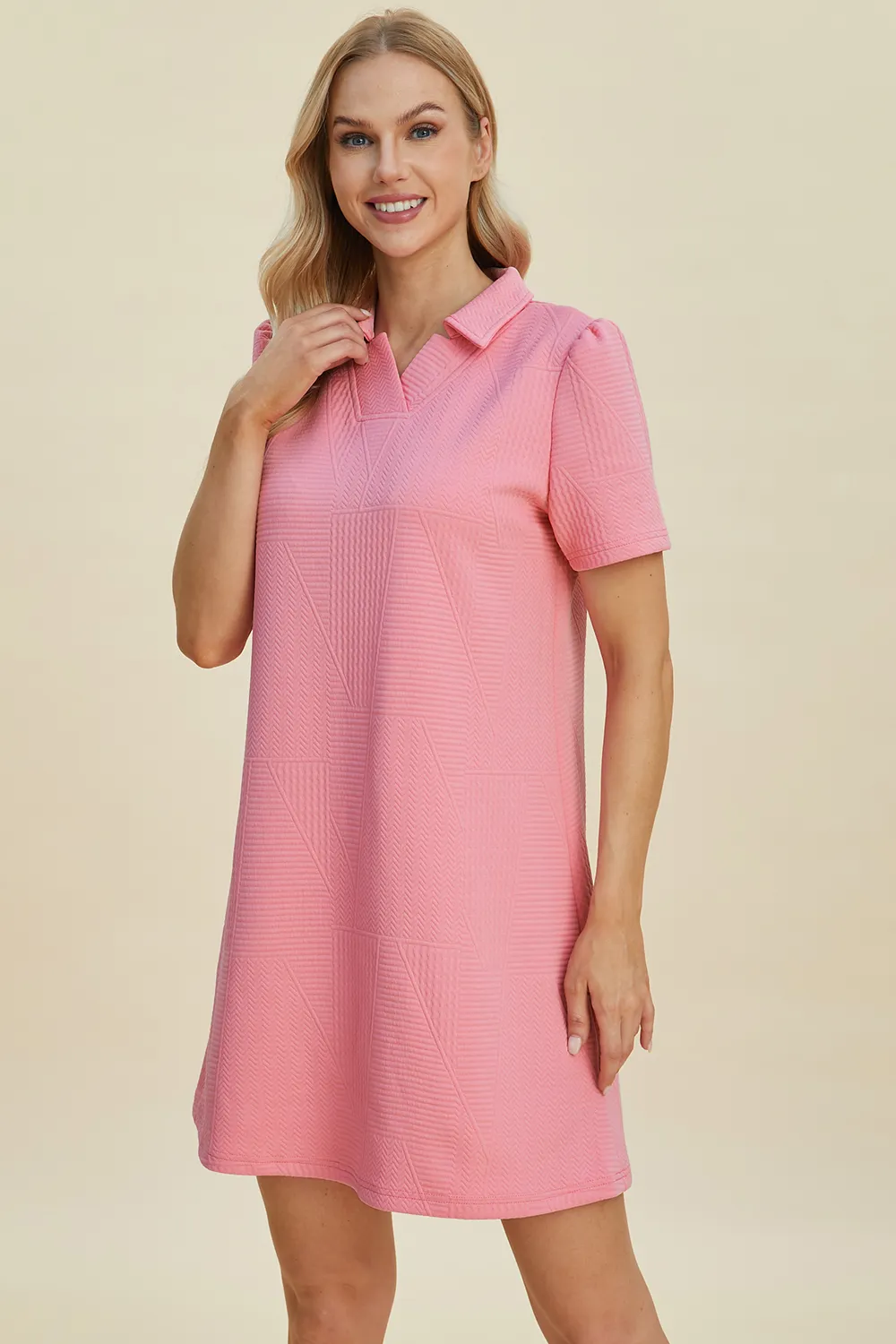Full Size Texture Short Sleeve Dress, image 9