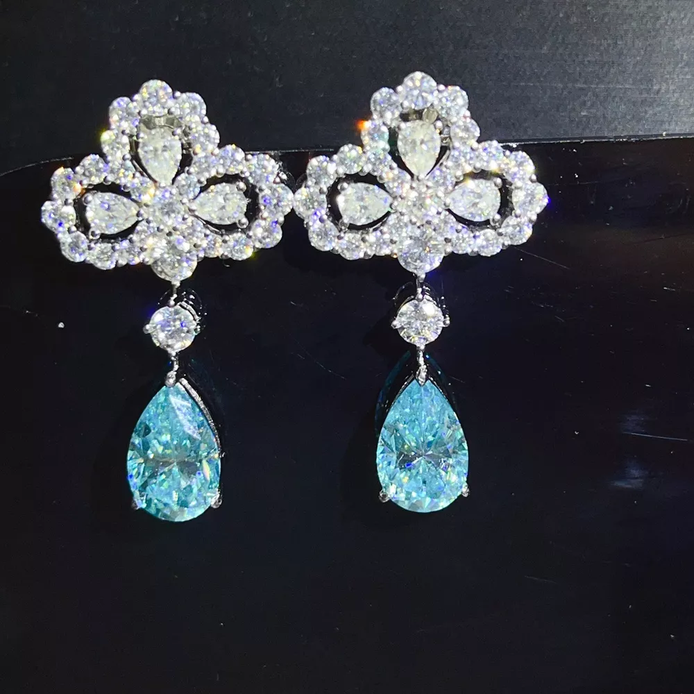 6 Carat 925 Sterling Silver Moissanite Drop Earrings, image 2
