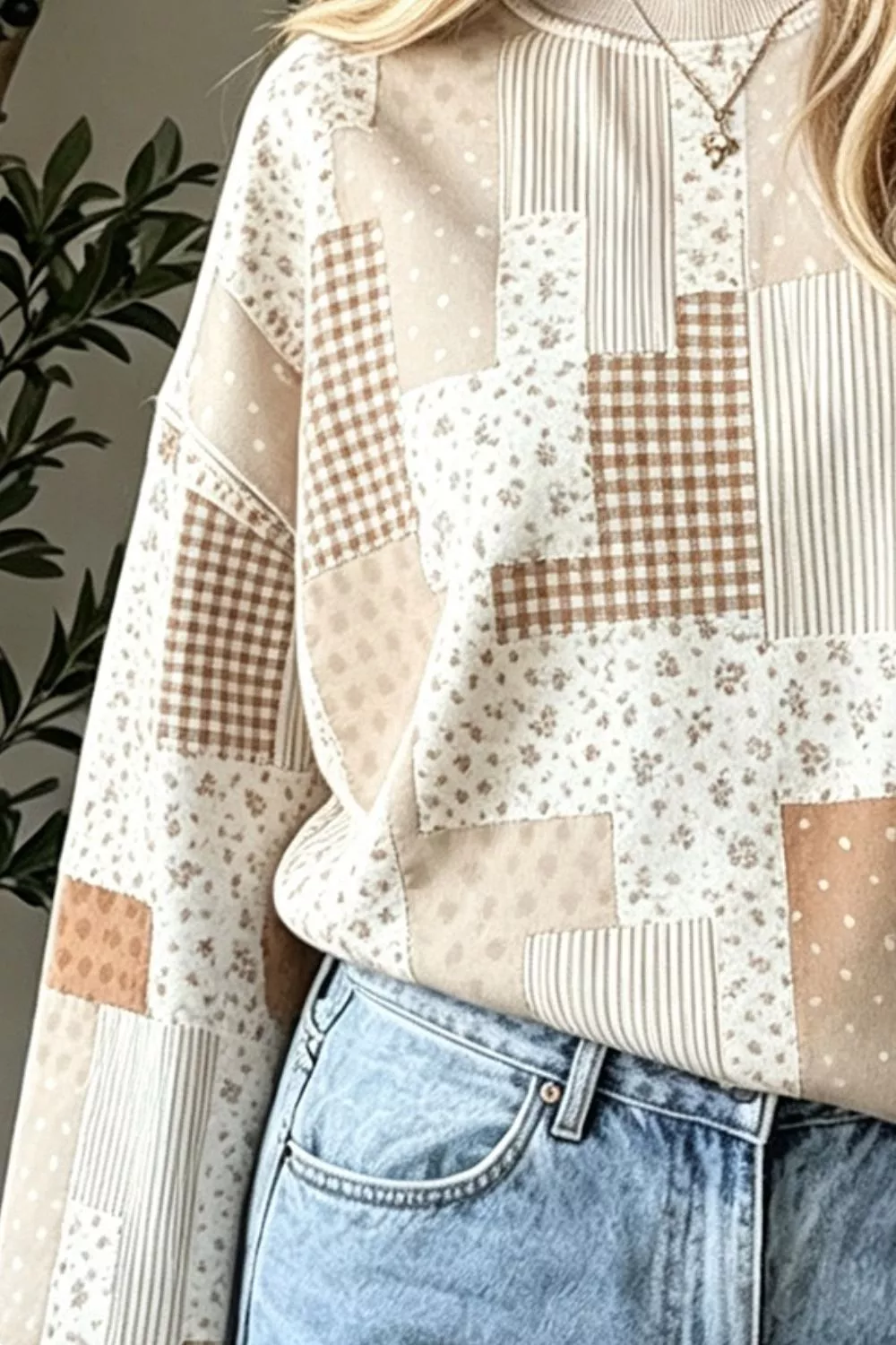 Vintage Patchwork Print Dropped Shoulder Sweatshirt, image 4
