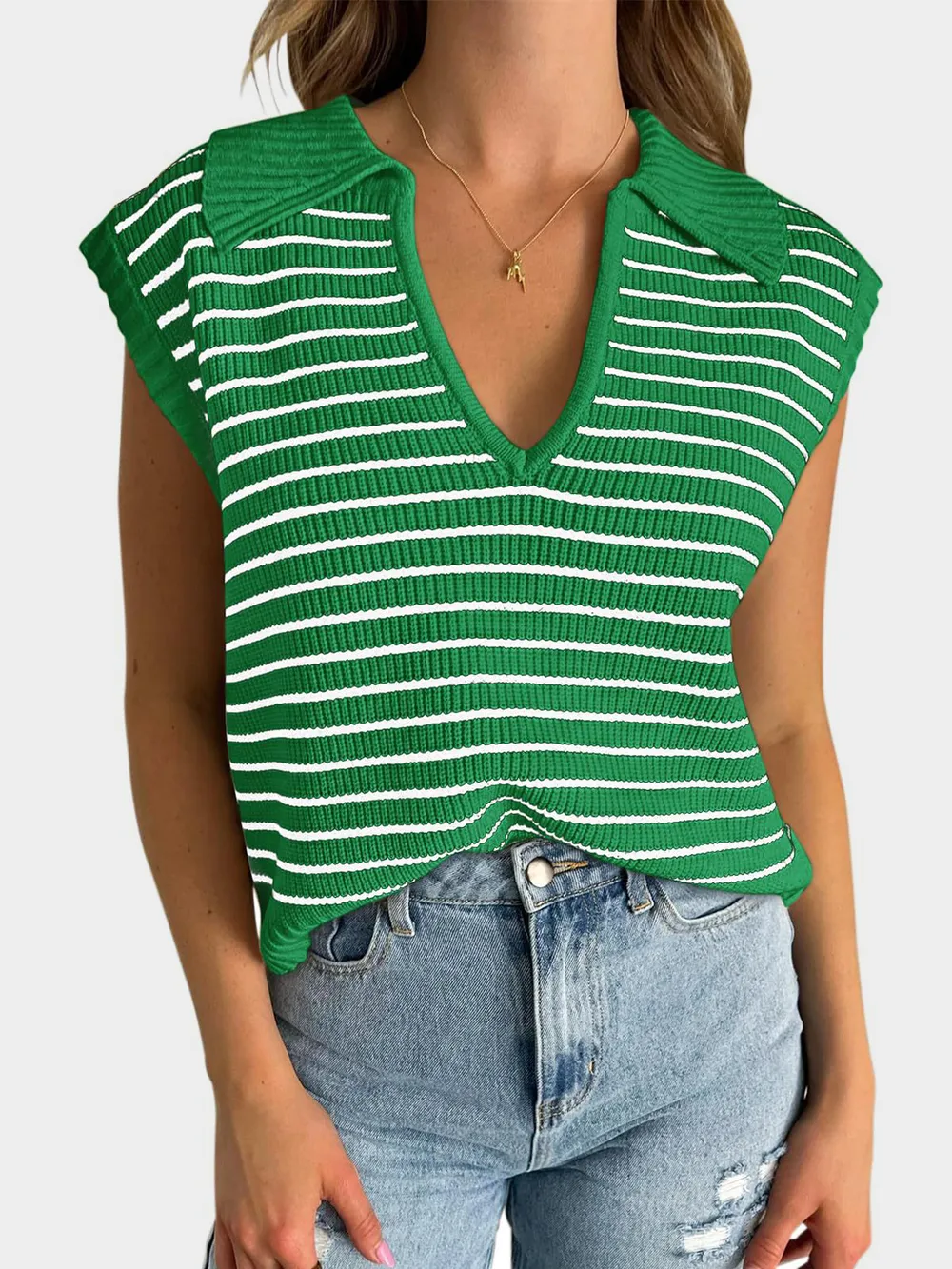 Collared Neck Striped Sweater Vest, image 10