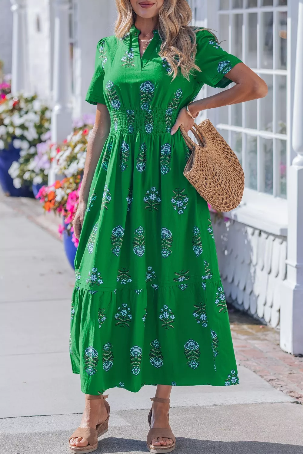 Floral Print Smocked Waist Maxi Dress, image 3