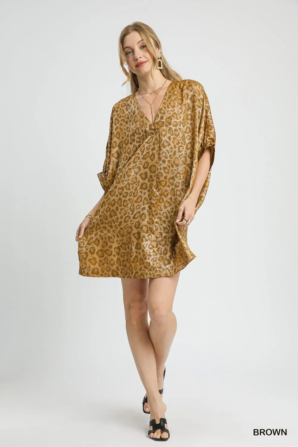 Metallic Leopard Print V-Neck Kimono Dress, image 4