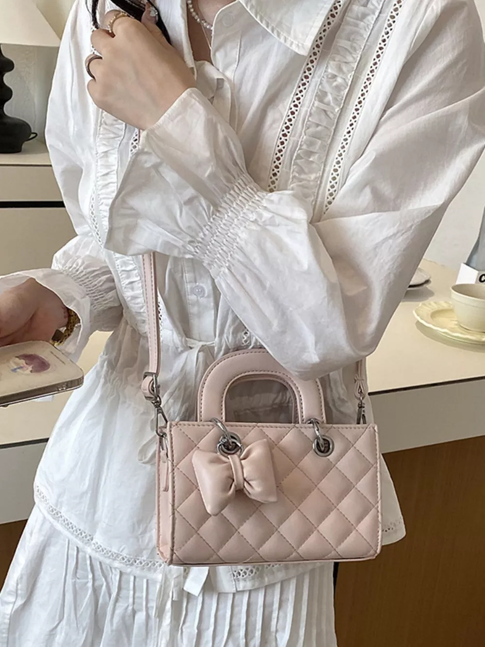 Quilted Bow Crossbody Bag, image 4
