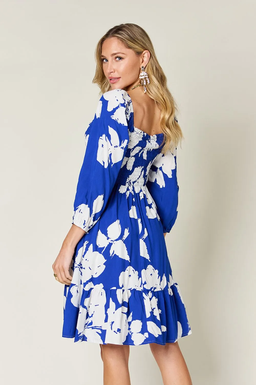 Full Size Floral Ruffle Hem Smocked Dress with Pockets, image 6