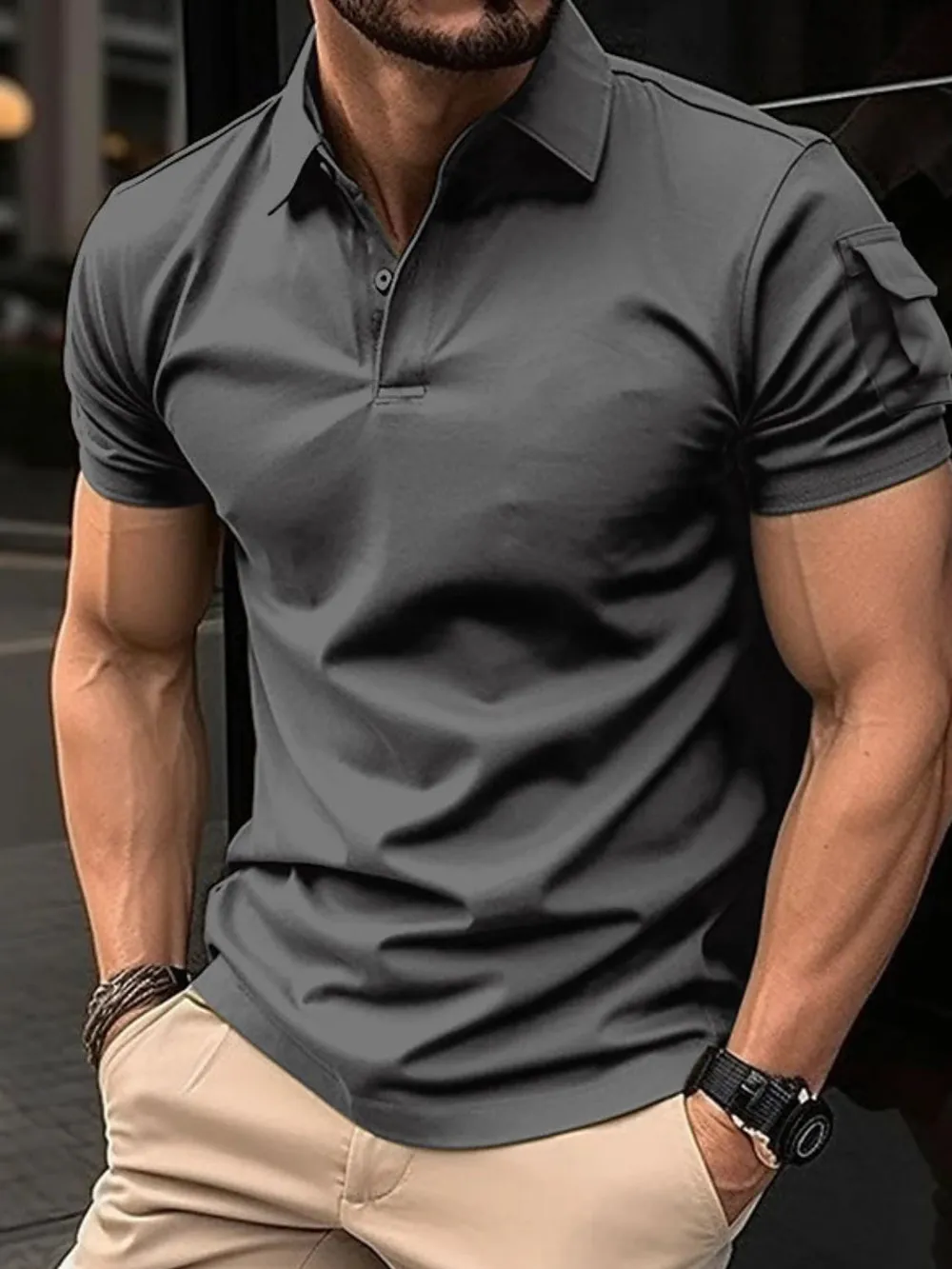 Men's Full Size Button Detail Short Sleeve Polo Plus Size, image 3