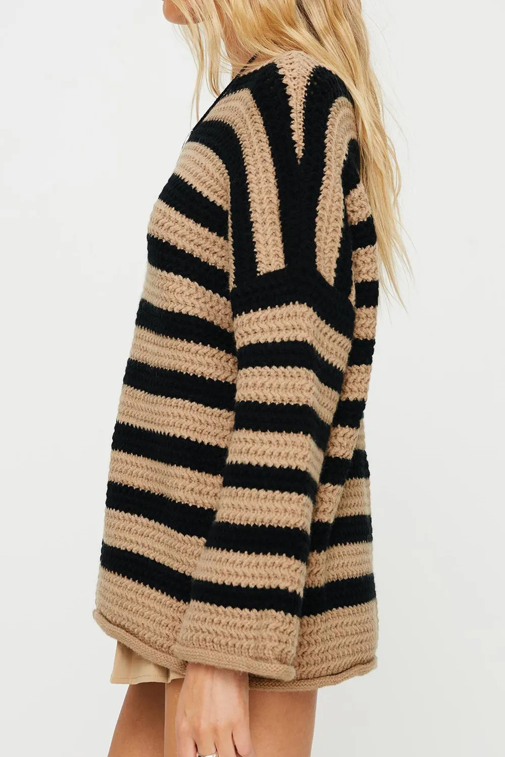 Striped Round Neck Dropped Shoulder Sweater, image 8