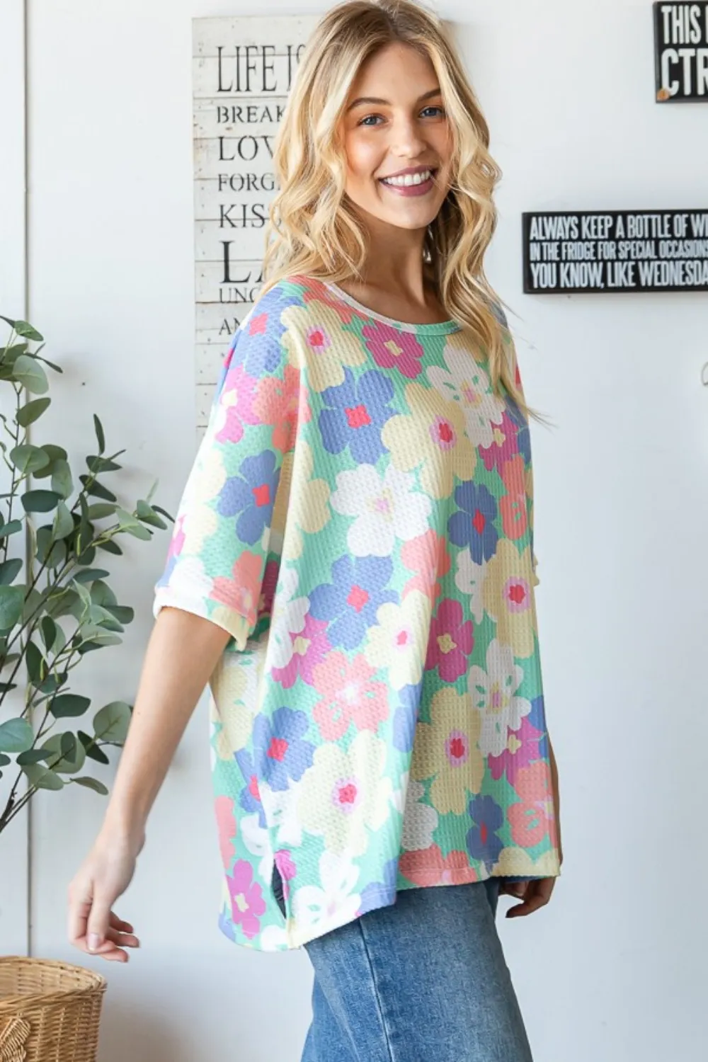 Floral Waffle Oversized T-Shirt, image 2