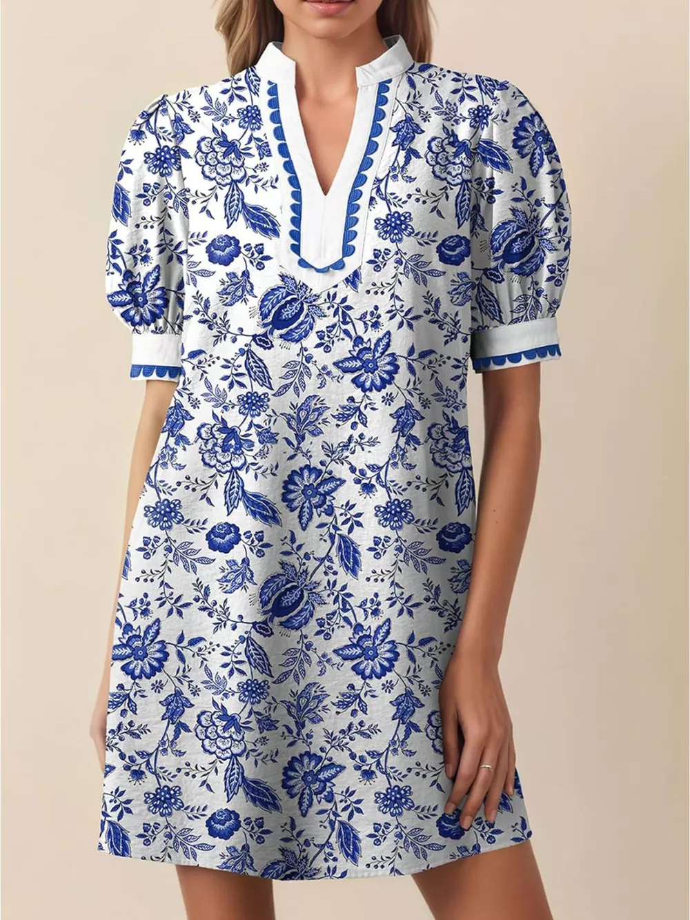 Notched Puff Sleeve Mini Dress, image 7