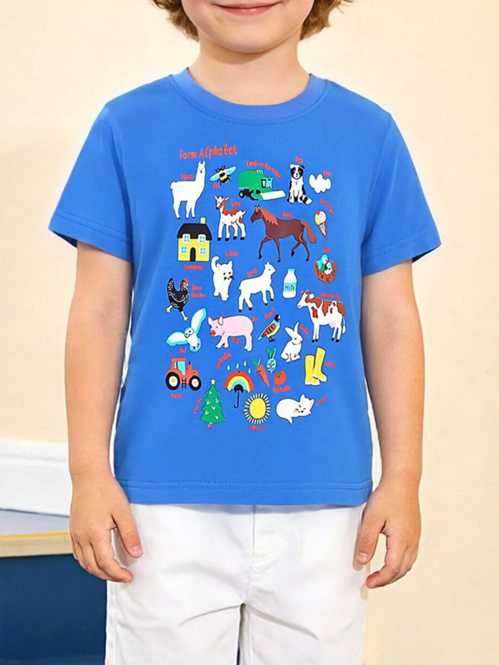 Children's Farm Alphabet Print Crew Neck T-Shirt