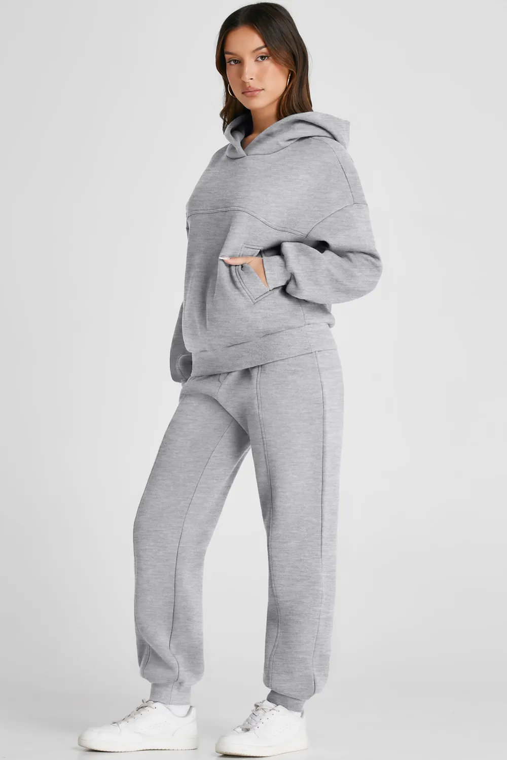 Dropped Shoulder Long Sleeve Hoodie and Pants Active Set, image 5