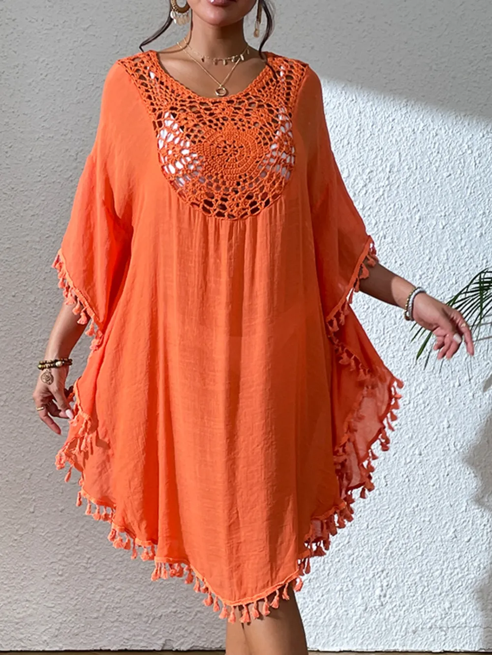 Tassel Cutout Scoop Neck Cover-Up Dress, image 8