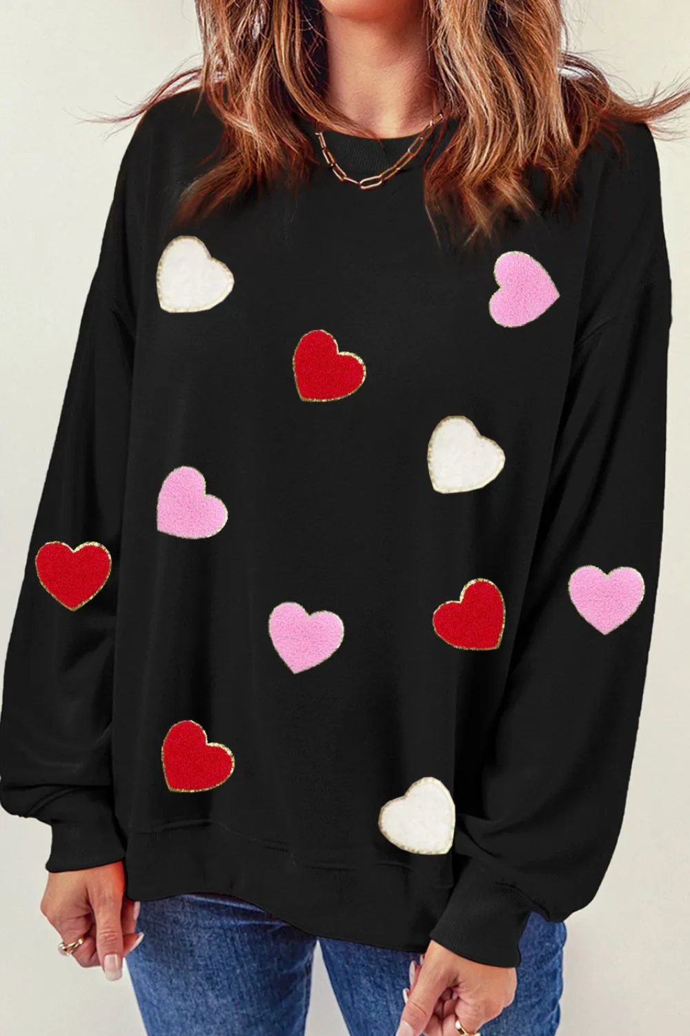 Valentine's Day Contrast Heart Long Sleeve Sweatshirt, image 4