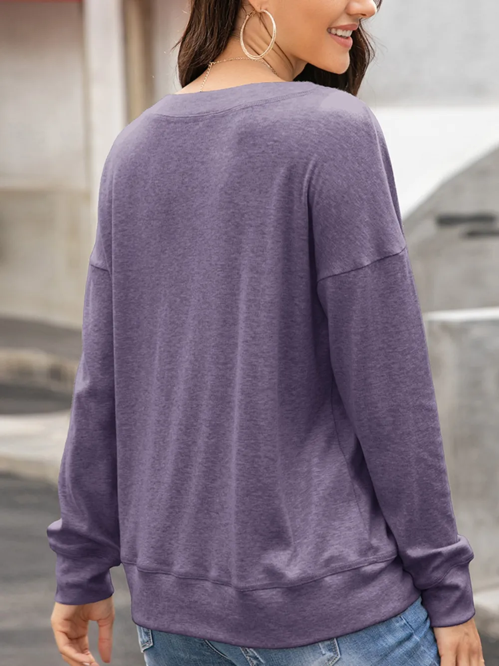 Quarter Button Dropped Shoulder Blouse, image 12