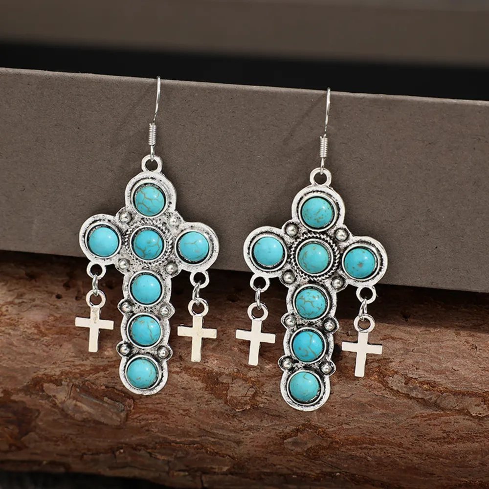 Artificial Turquoise Cross Shape Earrings, image 2