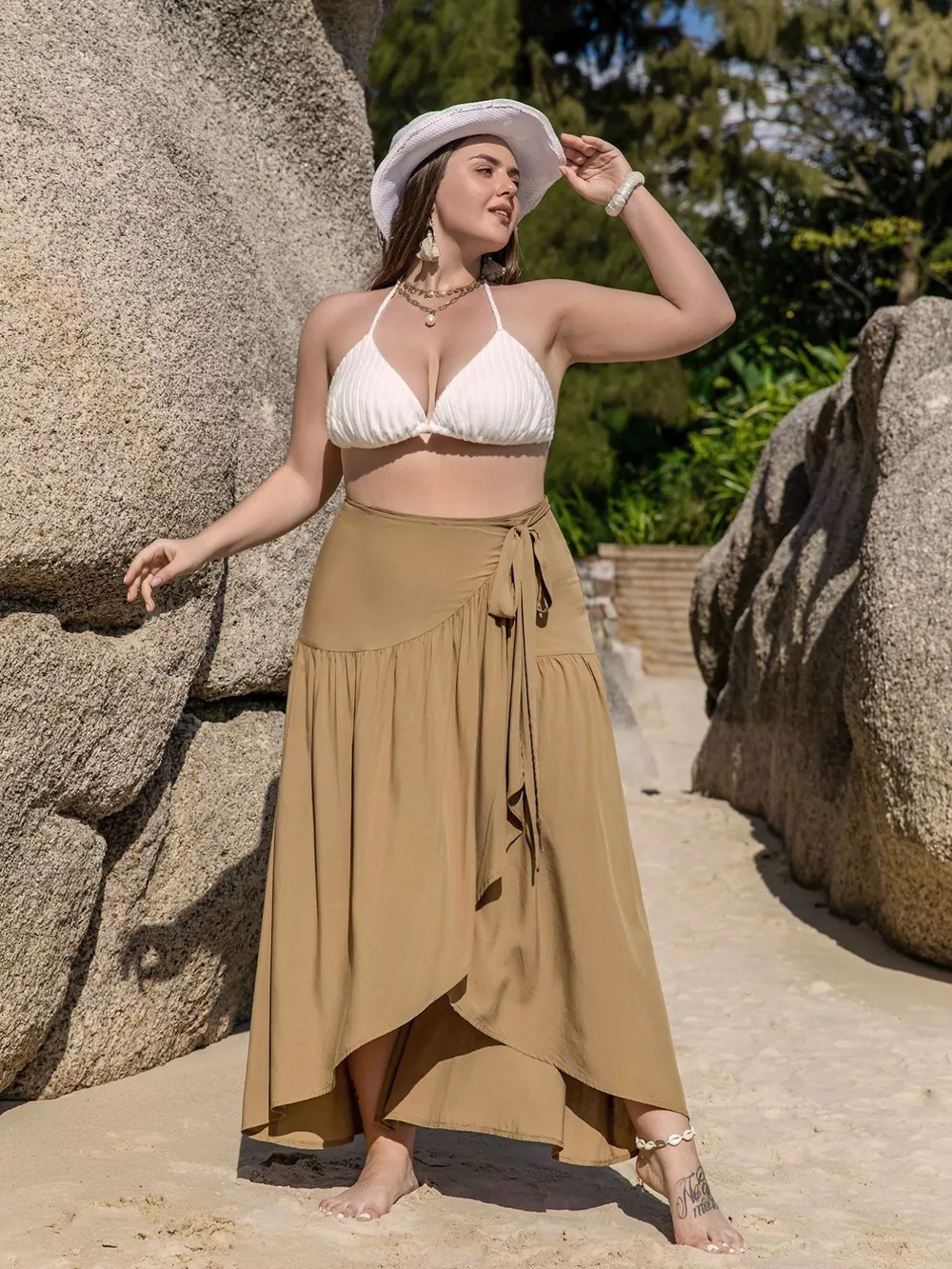 Plus Size High-Low Skirt with Tie Detail, image 3
