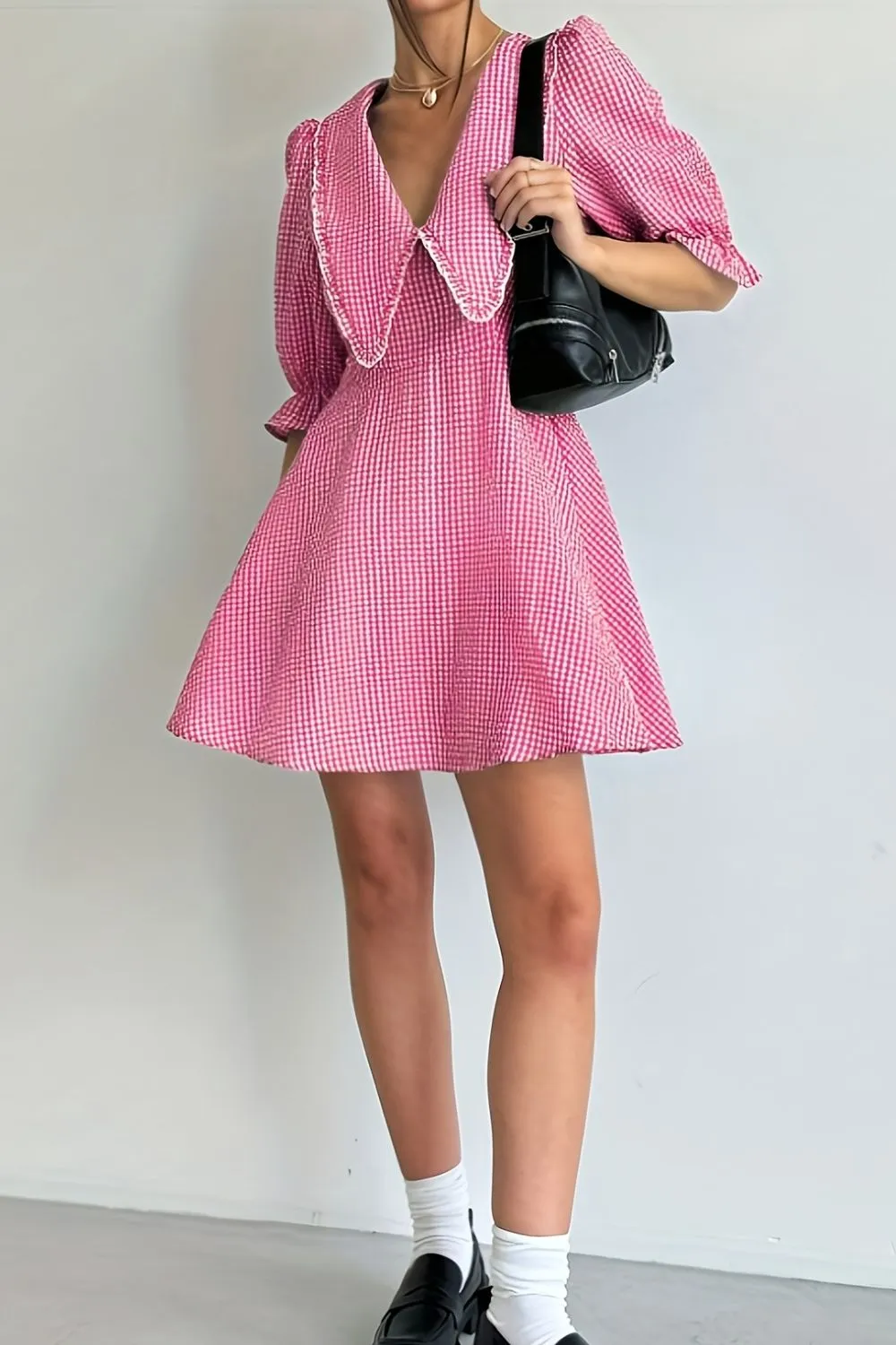 Gingham Puff Sleeve Mini Dress, image 5