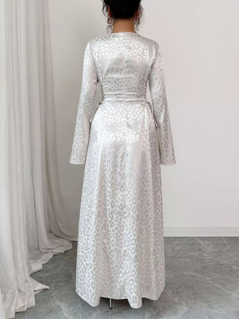Leopard Lace Up Long Sleeve Maxi Dress, image 5