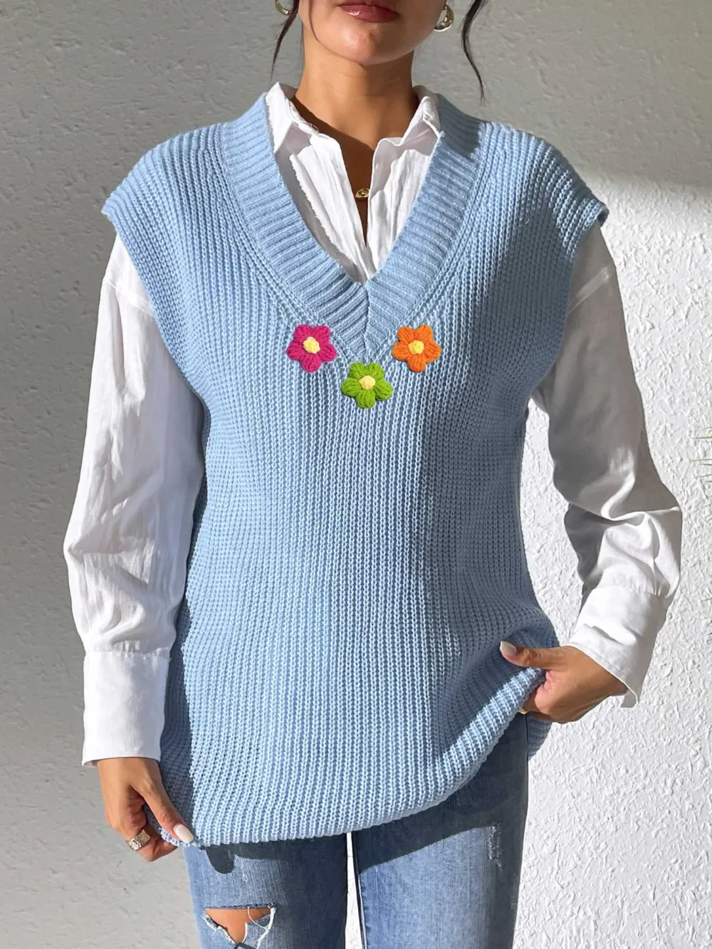 Flower V-Neck Sweater Vest, image 5