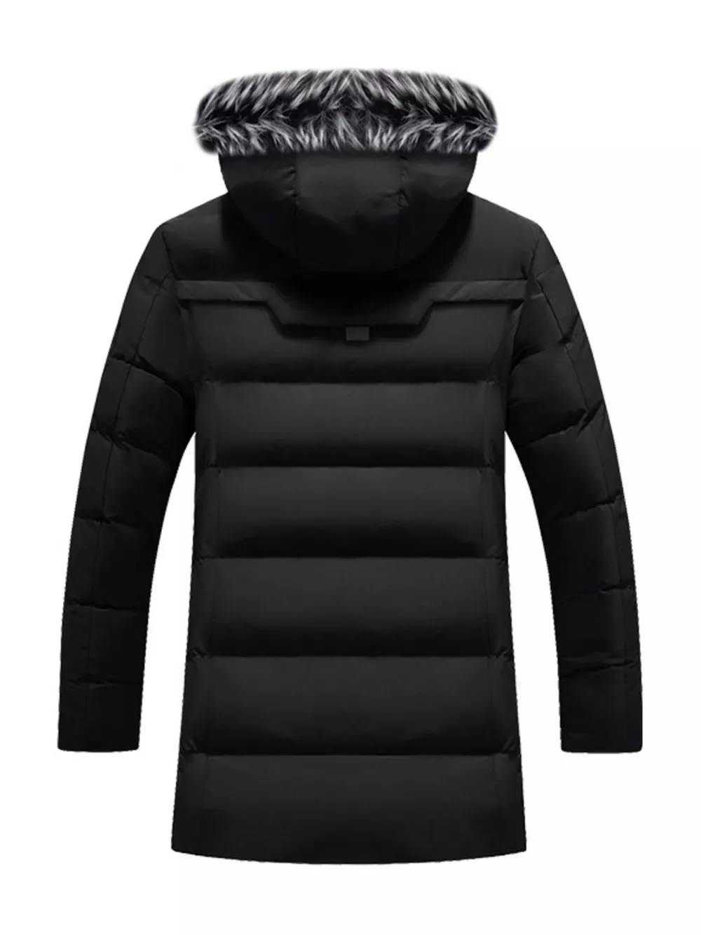 Men's Plus Size Longline Padded Winter Coat with Faux Fur Hood, image 2