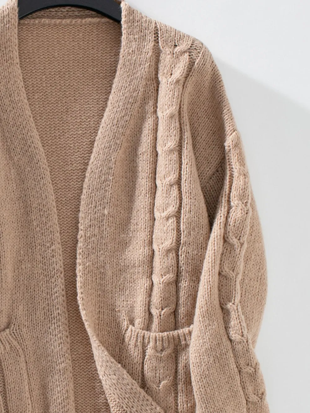 Cable-Knit Open Front Long Sleeve Cardigan, image 3
