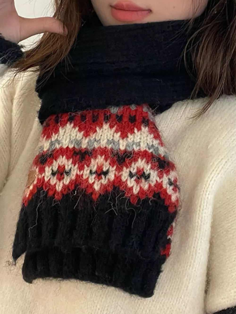 Nordic Pattern Knitted Winter Scarf, image 2