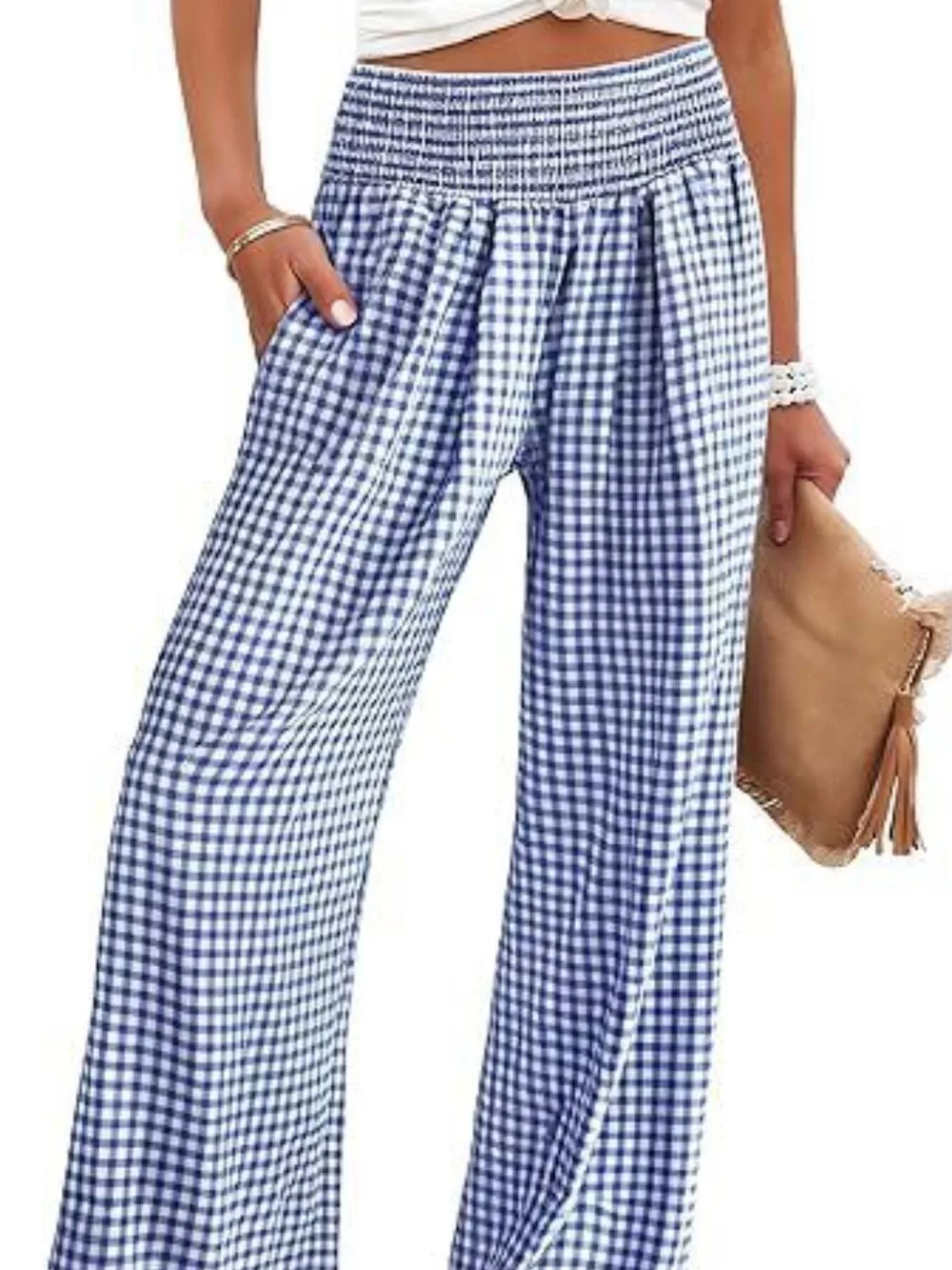 Gingham High Waist Wide Leg Pants, image 3