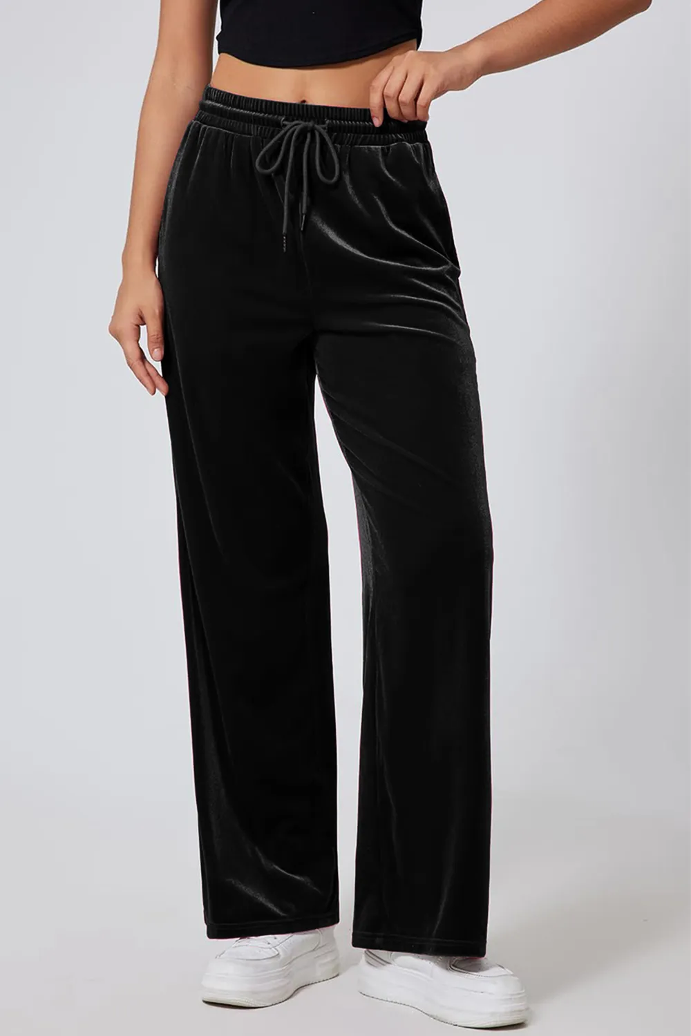 Drawstring Elastic Waist Straight Leg Pants, image 14