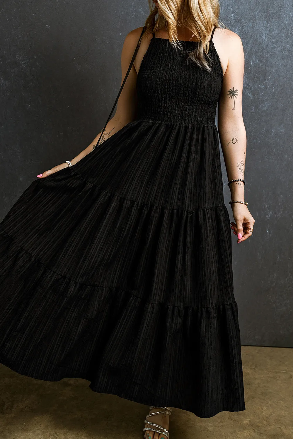 Smocked Tiered Spaghetti Strap Dress, image 2