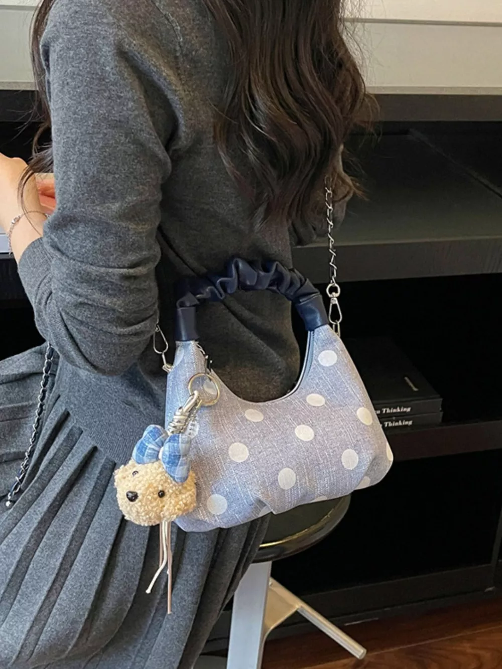 Polka Dot Ruched Handle Crossbody Bag, image 9