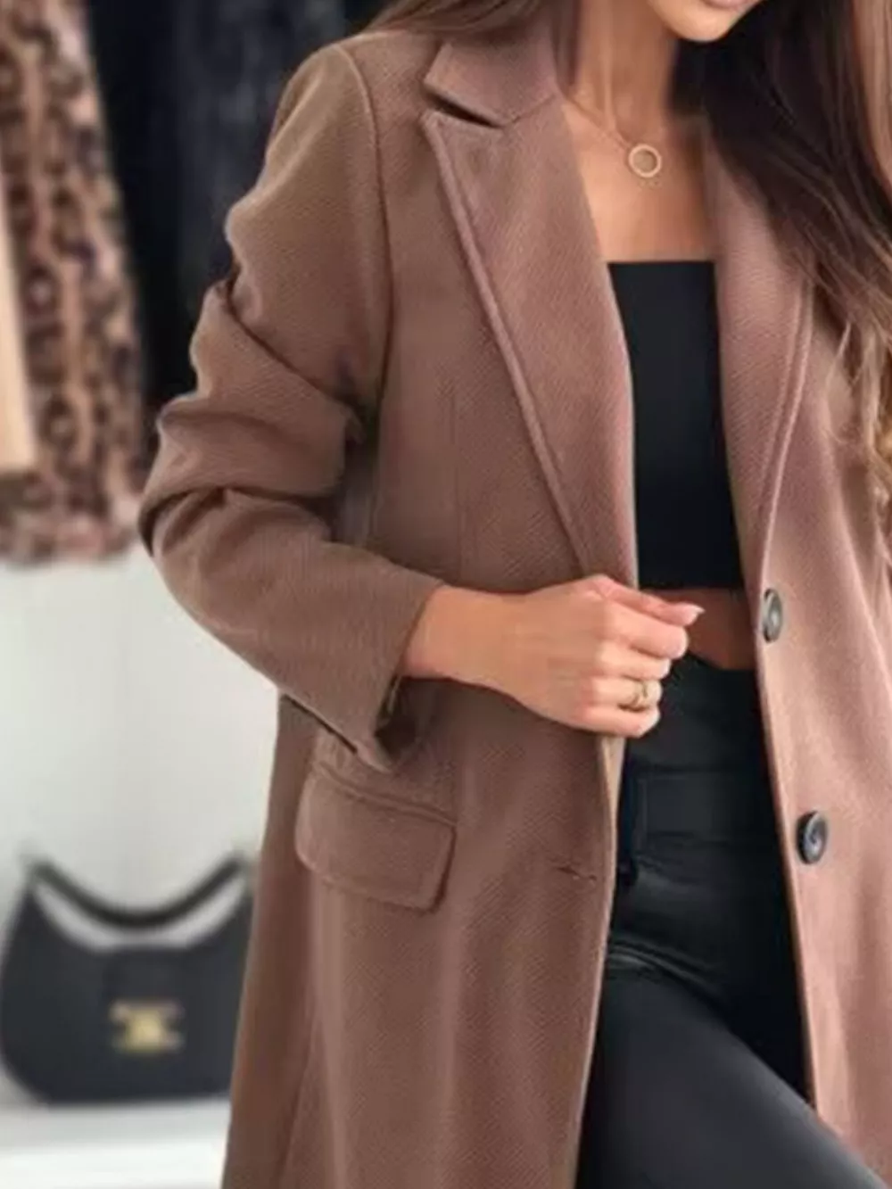 Lapel Collar Long Sleeve Coat, image 5