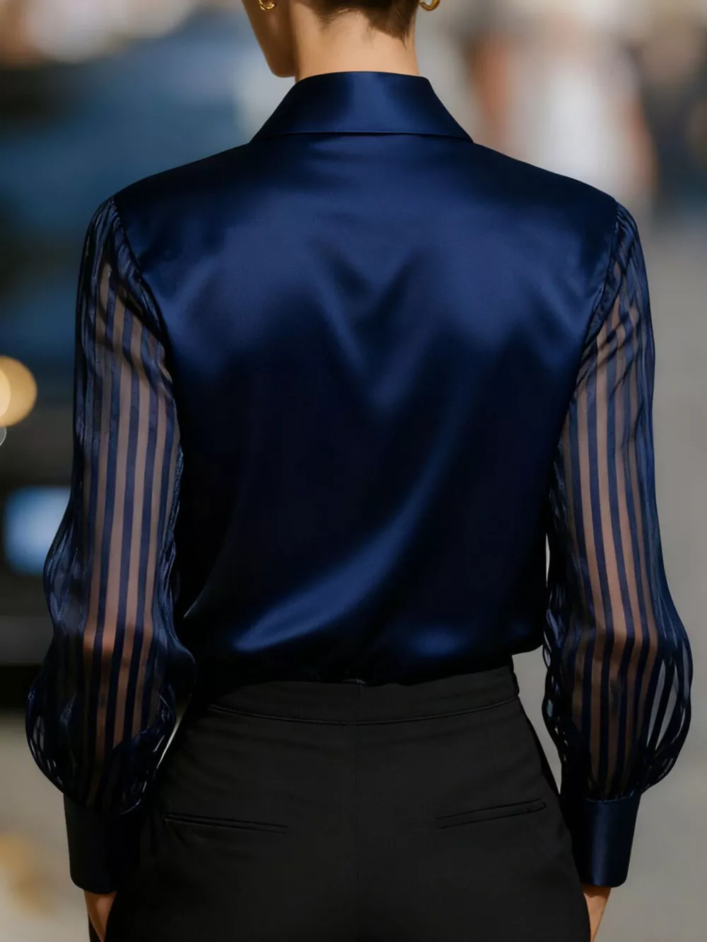Collared Neck Sheer Sleeve Shirt, image 5