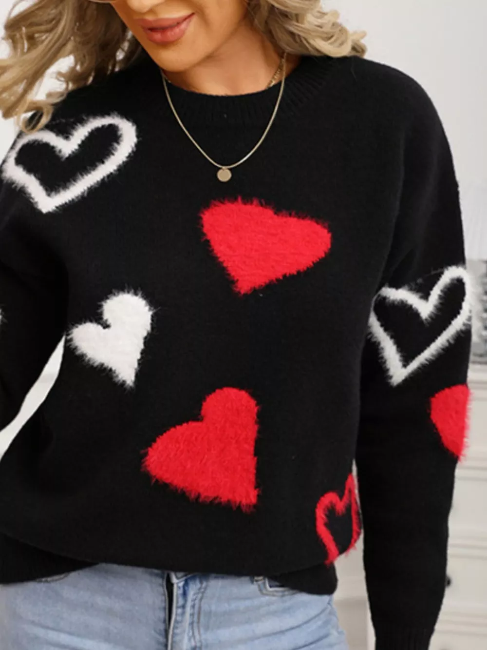 Valentine's Day Heart Pattern Knit Sweater, image 4