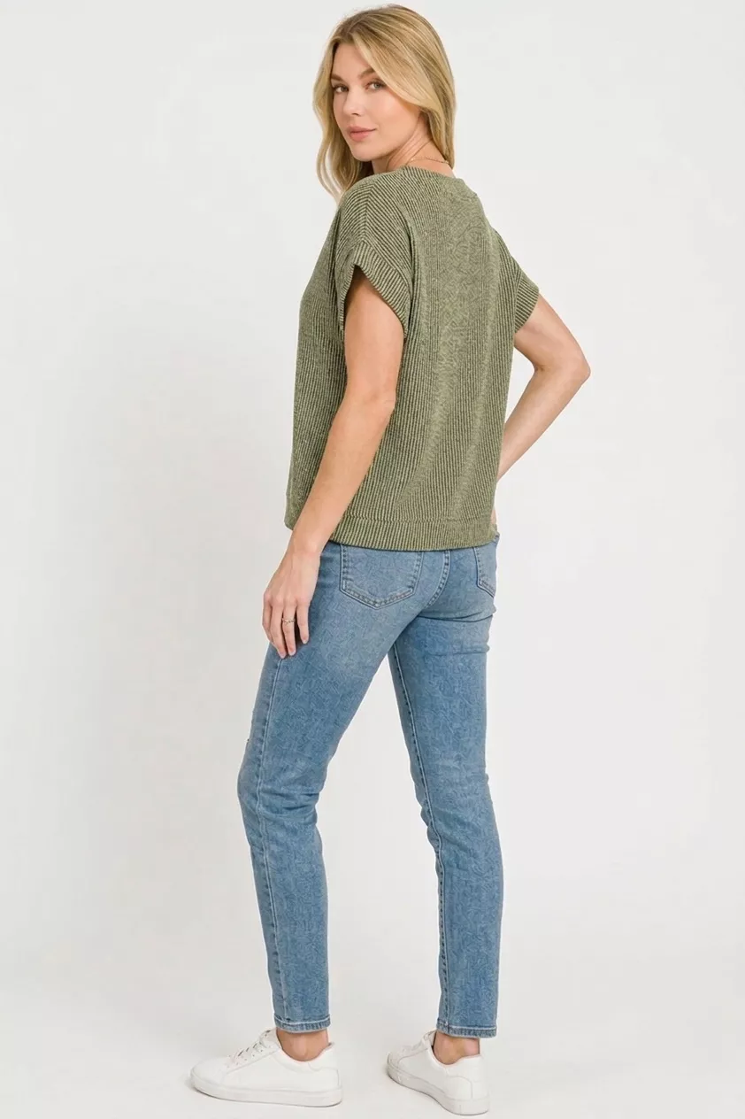Raised Rib Cap Sleeve Top, image 2