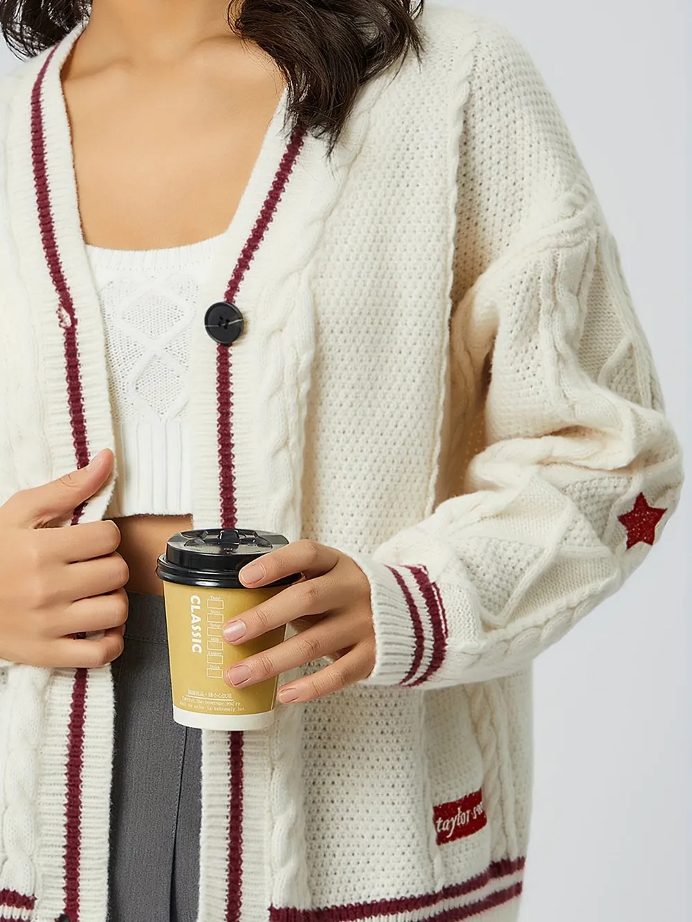 Star Embroidered V-Neck Long Sleeve Cardigan, image 9